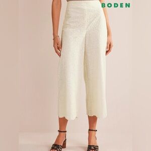Boden Embroidered Wide Leg Trousers Ivory